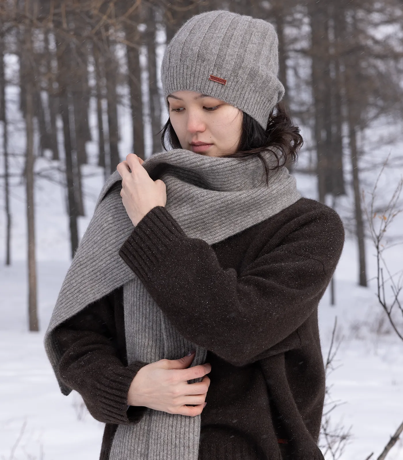 Women wearing luxury yak wool scarf wrapped for winter warmth