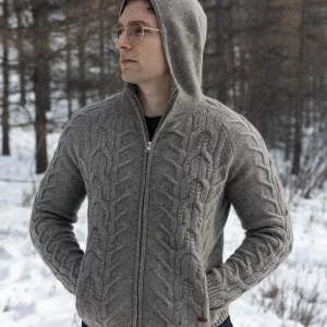 Unisex natural grey Mongolian yak wool hooded jumper