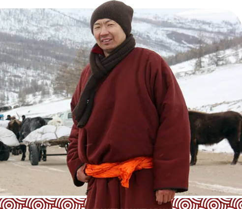 Woman wearing warm Mongolian yak wool clothing